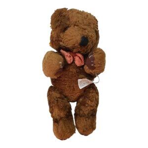 Vintage 8 Inch Brown Teddy Bear Plush Fully Jointed Glass Eyes Classic 80s/90s